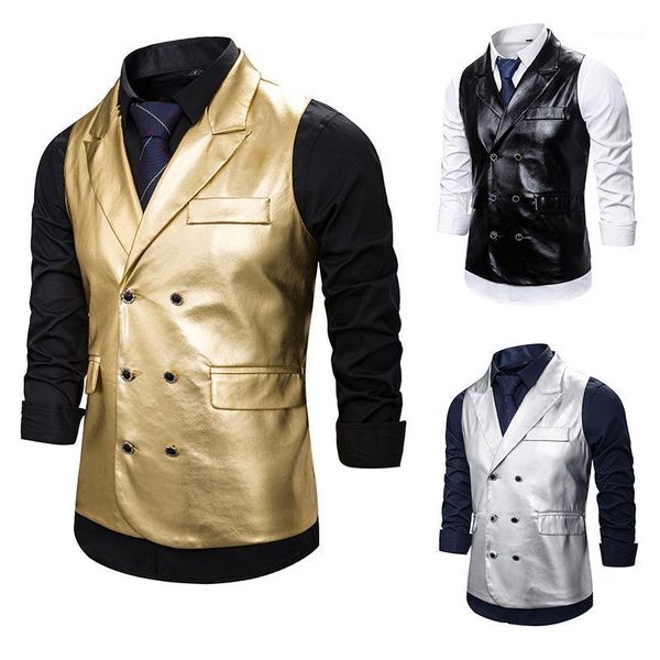 

men's new stylish personality shine nightclub business casual vest plus size xxl1, Black;white