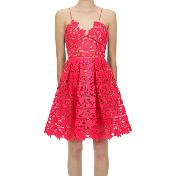 

zawfl 2020 new self portrait designer hollow out lace party dress women spaghetti strap v-neck fashion runway mini dresses c1024, Black;pink