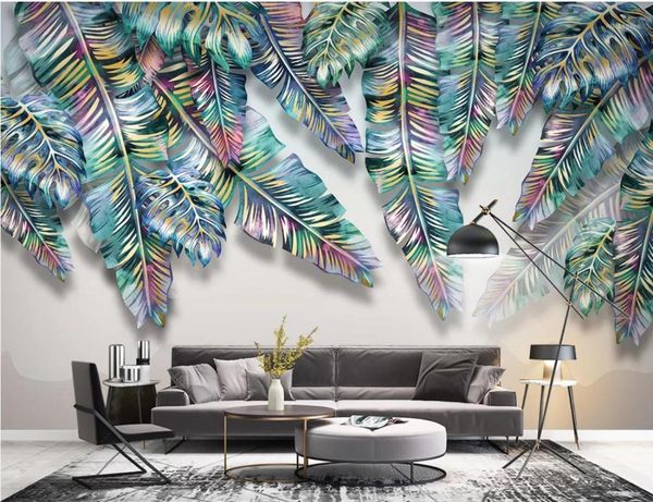

wallpapers nordic tropical leaf mural art wallpaper 3d wall po paper contact papel de parede plant leaves cover1