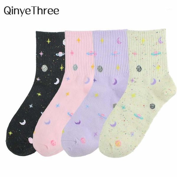 

harajuku planet point yarn funny socks japanese creative moon stars socks women warm cute novelty starry sky sokken meias1, Black;white