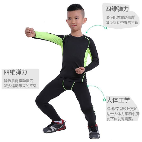 

children's sports suit men's tights autumn winter basketball football training quick drying bottoming warm fitness clothes, Gray