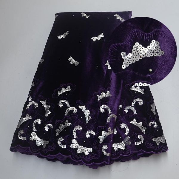 

new african latest design purple velvet lace fabric 5 yards/pcs french lace with sequins fabric for party dress, Pink;blue