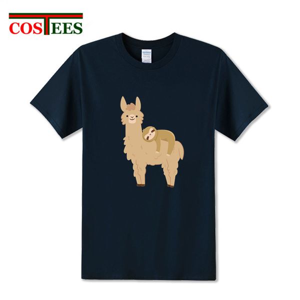 

sport novelty parody adorable sloth laying on a llama t shirt men short sleeve o-neck cute sloth&llama t-shirt geek hipster &tees