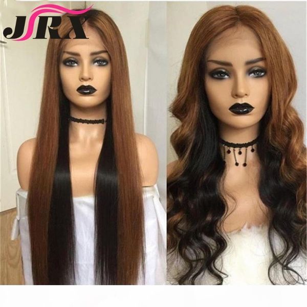 

jrx hair body wave lace front human hair wigs brazilian straight ombre brown lace closure wigs remy pre plucked, Black;brown