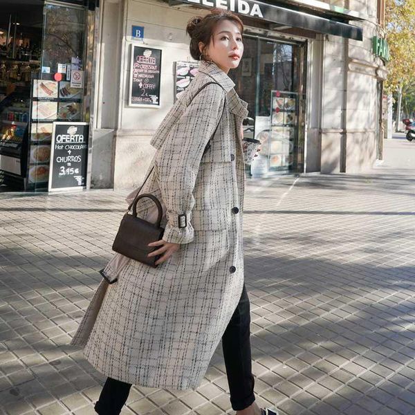 

brand new fashion elegant long women trench coat double-breasted belted with lapel windproof windbreaker coat spring autumn1, Tan;black