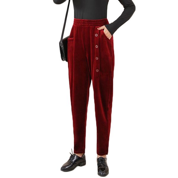 

2021 new new women's autumn fashion elastic thicken warm winter female long trousers high waist corduroy pants 541 377m, Black;white