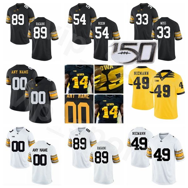 

iowa hawkeyes college football ncaa 89 nico ragaini jersey stitched 49 nick niemann 54 daviyon nixon 28 jack koerner 33 riley moss, Black