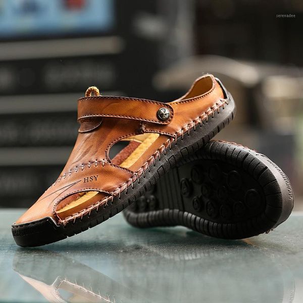 

fashion mens sandals genuine leather summer beach slippers male non-slip soft comfortable outdoor shoes man sandals1, Black