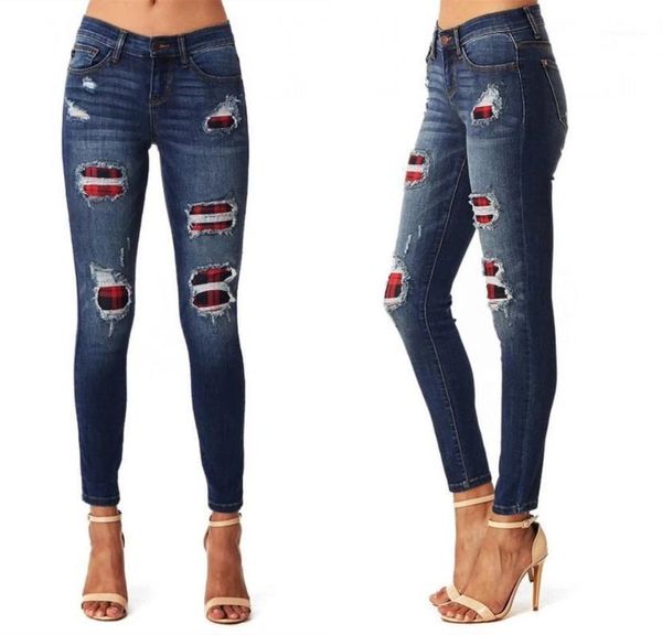 

ripped holes patchwork jeans women skinny pencil denim pants high stretch distressed spijkerbroeken dames jeggings jeans woman1, Blue