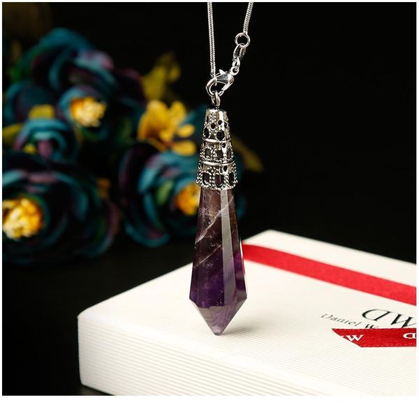

1pc fashion natural crystal cone mineral ornaments vintage pointing repair magic yoga divination amulet energy pendant jllabx, Black