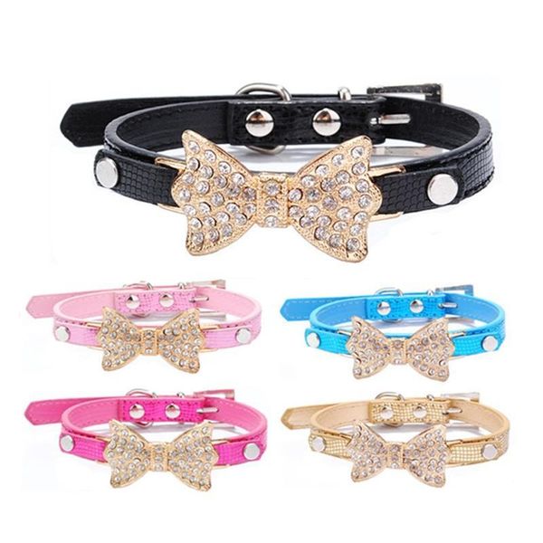 

pu bowknot dog collars serpentine pet chain collar leash inlaid water drill adjustable decorate multicolour no rusting 6 5wn d2