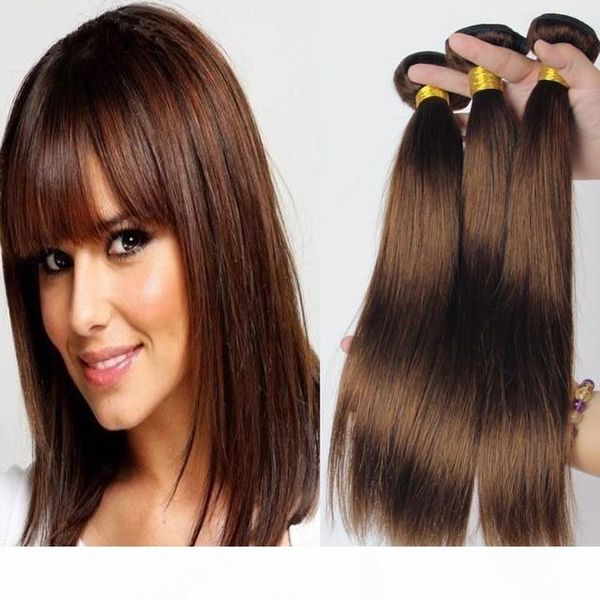 

grade 7a#4 middium brown brazilian virgin remy hair silky straight weave 3pcs lot chocolate mocha brazilian straight human hair bundles, Black