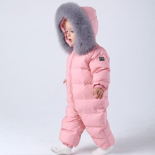 

children's clothing jumpsuit baby boys girls winter warm 90% white duck down hooded clothes thickening parka snowsuit outwear, Blue;gray
