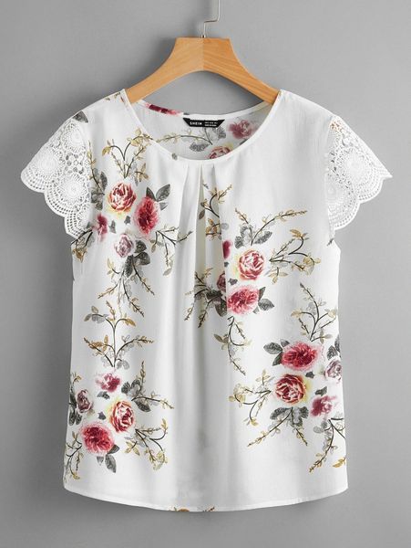 

guipure lace sleeve fold pleated front t8ya#, White