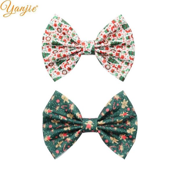 

hair accessories 10pcs/lot 5'' christmas leather print santa claus bows for kids women party barerres clip diy girls, Slivery;white