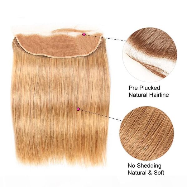 

13x4 ear to ear lace frontal closure ombre blonde 1b #27 dark root human virgin hair straight lace frontal bleached knots part, Black