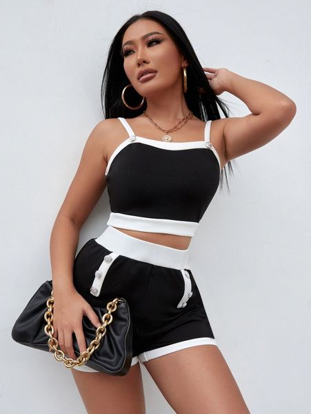 

contrast trim cami & shorts w4nz#, White