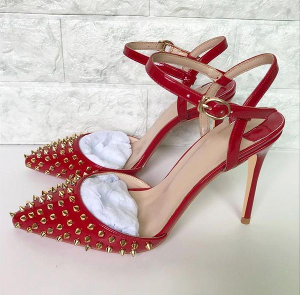 

red women heels female pumps women shoes fashion gold spike buckle strap ladies studded wedding shoes dress1, Black