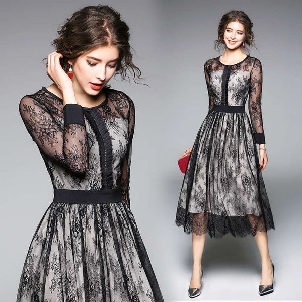 

new women's high end eyelash lace dress, Black;gray