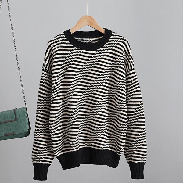 

2021 new thick oversized women pullover long sleeve lady outfits luxury jacquard knitted jumper warm female sweater 96uu, White;black