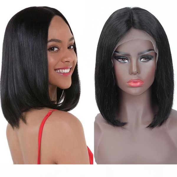 

4x13 bob wig peruvian straight short lace front human hair wigs unprocessed peruvian straight bob wigs 8-14inch, Black;brown
