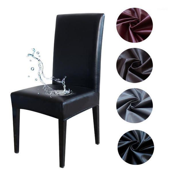 

chair covers pu leather waterproof oil-proof spandex anti-dirty seat cover for dining room kitchen office party housse de chaise1