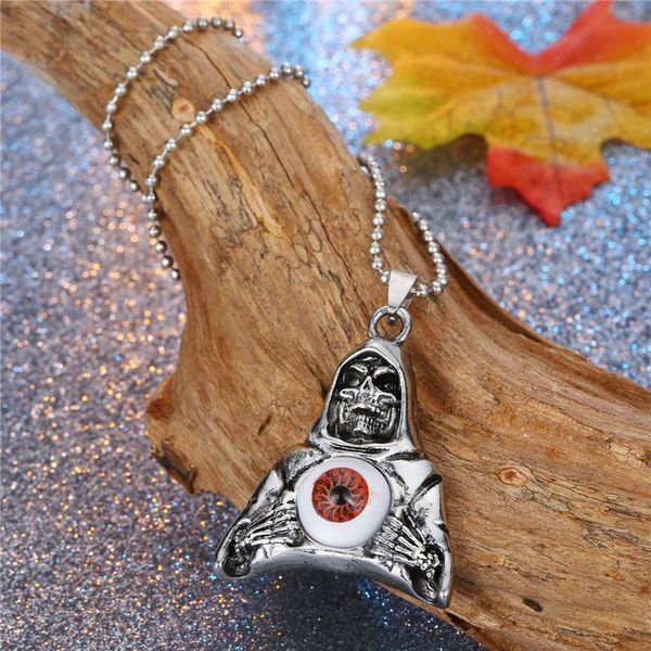 

1pc gothic punk skull evil eye necklace for men women hiphop vintage metal color skeleton bead chain necklace choker jewelry wmtgfu, Bronze;silver