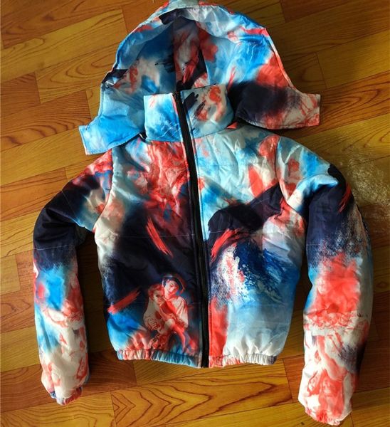 

women cotton-padded clothes tie-dye fashion autumn winter thick warm hooded zippered coat bread jackets cotton wadded jacket f110306, White