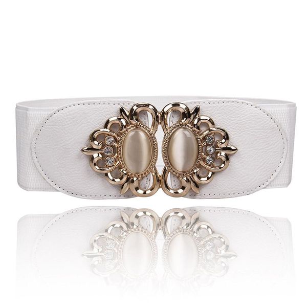 

мода женщина вечеринка cummerbunds opal gem сплава пряжка золотой горячий широкий эластичный ремень новый дизайн ремни женщин высокого качес, Black;brown
