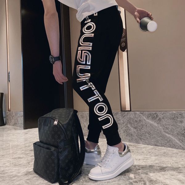 

net red summer side letter print capri casual pants for men, Black