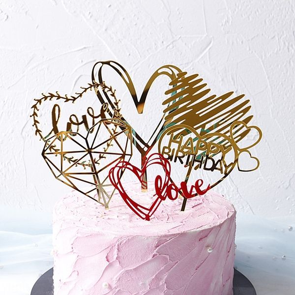 

bd4p1 plug-i party dessert table decoration five-pointed star love acrylic cake decoration plug-in baking baking cake tableheart-shaped love