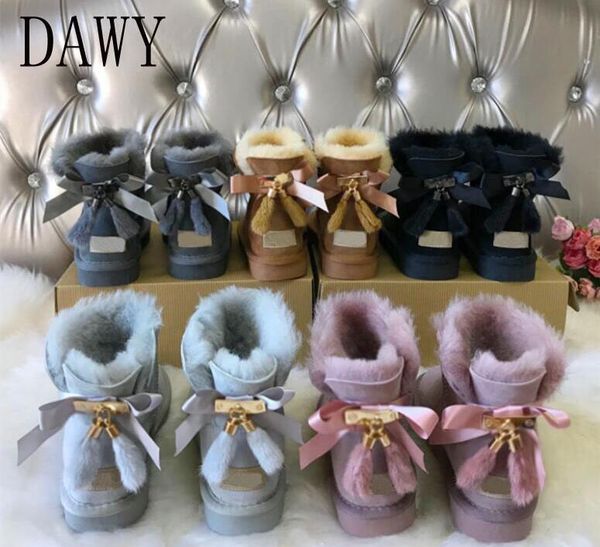 

real cowhide leather short plush fur lined women short ankle winter suede snow boots with bowknots mink tassels warm shoes 35-44, Black