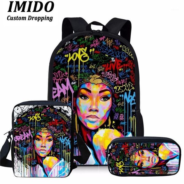 

imido kawaii girls school bags abstract art african american woman school bags for primary high mochila mujer1