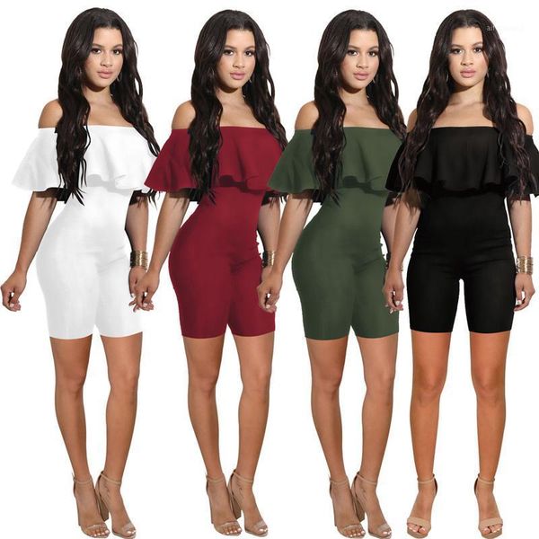 

ruffle off shoulder playsuits solid color one piece outfit body overalls bodycon rompers womens jumpsuits shorts summer1, Black;white