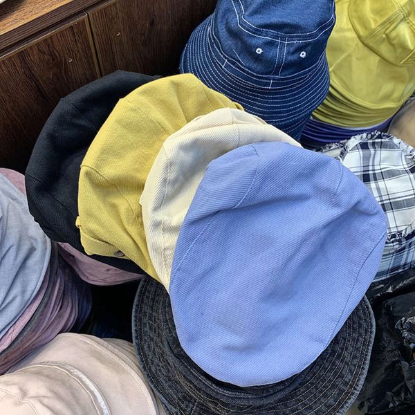 

2020 spring and summer new pure color progressive hat female korean student plain button decorative cotton fashion, Blue;gray