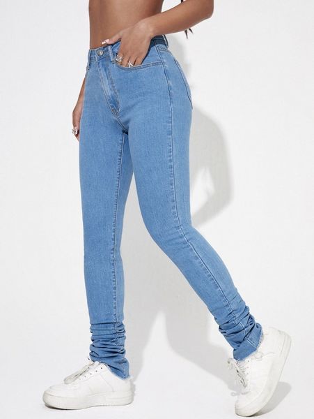 

high stretch skinny stacked jeans h0h6#, Blue