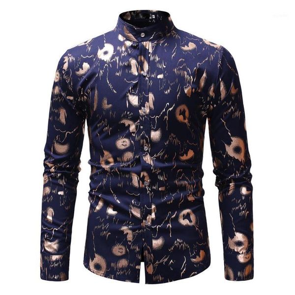 

fashion bronzing floral nightclub shirt men camisa 2020 brand slim fit long sleeve mens dress shirts business casual men shirt1, White;black