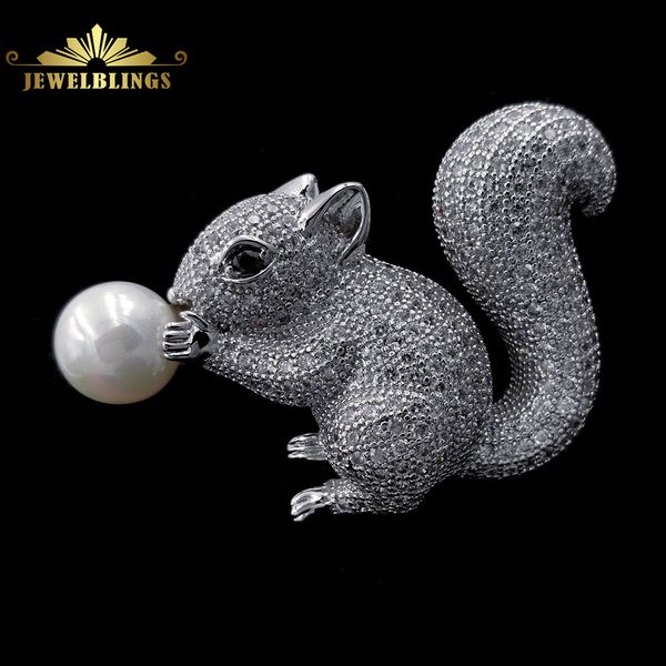 

cute white mother of pearl nut brown eyes micro pave clear cz squirrel brooches pins for winter holiday christmas gift jewelry 201009, Gray