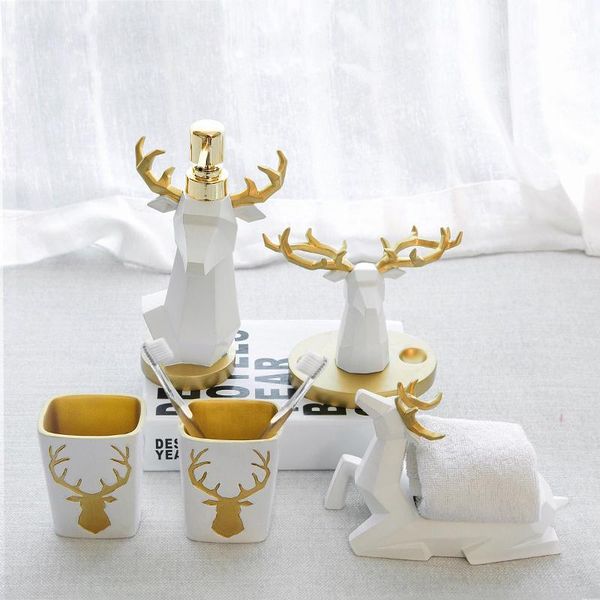 

bath accessory set bathroom accessories soap dispenser dish toothbrush holder gargle cup paper storage box gold resin wedding gift1
