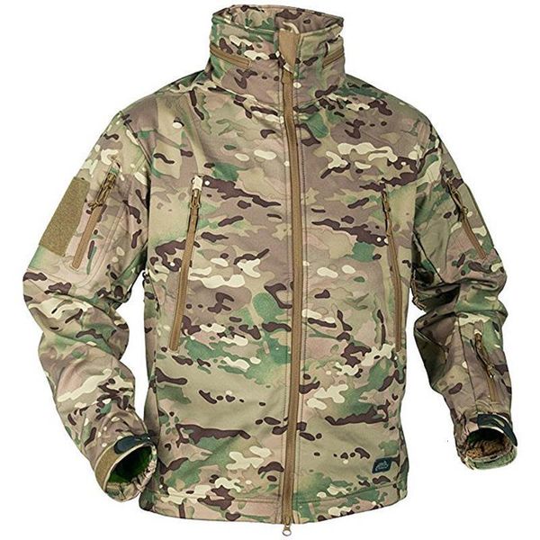 

army camouflage airsoft jacket men military tactical fleece coats winter waterproof softshell windbreaker jacket hunt clothing, Black;brown