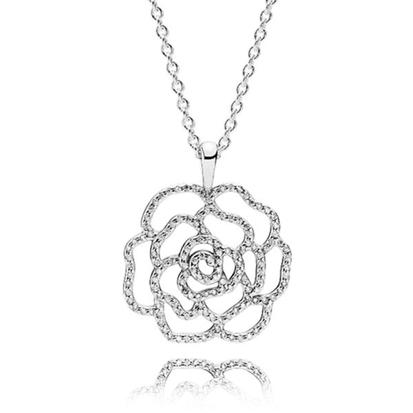 

925 серебряное ожерелье мерцающий rose с clear цирконий ожерелье для женщин свадебные подарки fine diy ювелирные изделия, Silver
