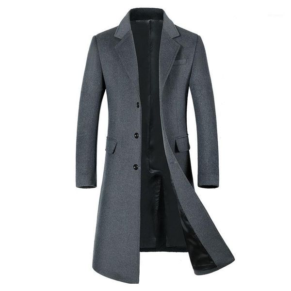 

winter new style men's mid-length woolen coat business slim fit single-breasted woolen cloth jacket men's jacket1, Black