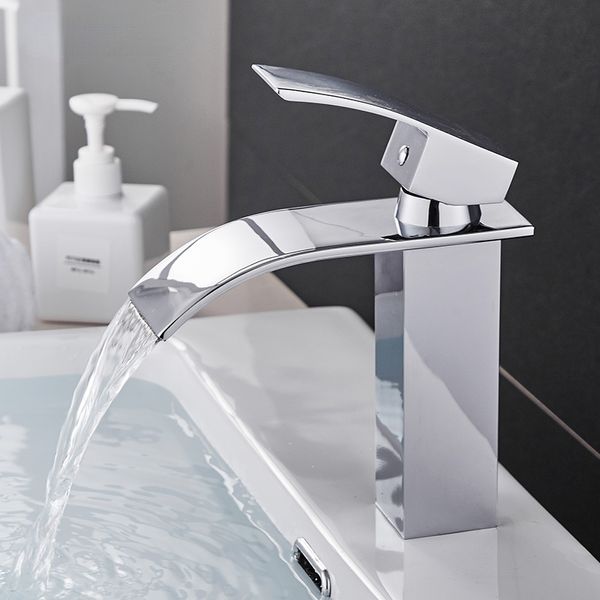 Bacia Bacia Torneira Torneira Cachoeira Montado Frio e Hot Misturador de Água Tap Braço Chrome Chrome Vaity Navio Sink Crane