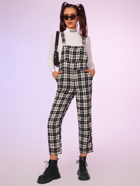 

tartan slant pockets overall jumpsuit without tee w9aj#, White