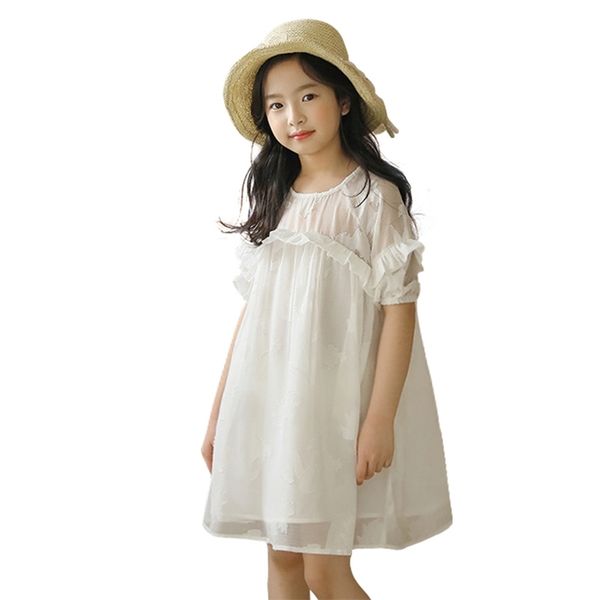 

white chiffon ruffle dress age for 6 - 14 yrs teenage girls loose dress big girls graduation party gown kids short sleeve frocks t200709, Red;yellow