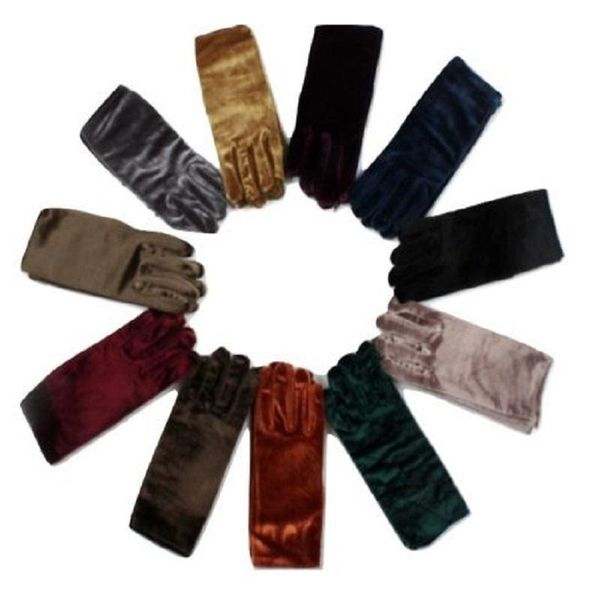 

five fingers gloves vintage women winter warm wrist velvet, Blue;gray