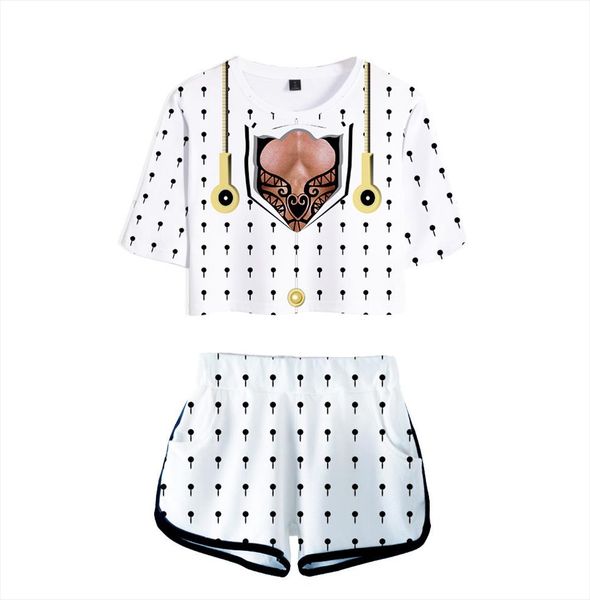 

jojo bizarre adventure 3d print 2 piece outfits for women crop track suit two piece set and shorts set ladies, Gray