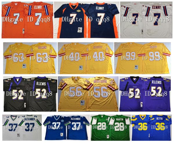 

retro john elway curtis martin shaun alexander jerome bettis ray lewis selmon warren sapp mike alstott hardy nickerson m&n football jerseys, Black
