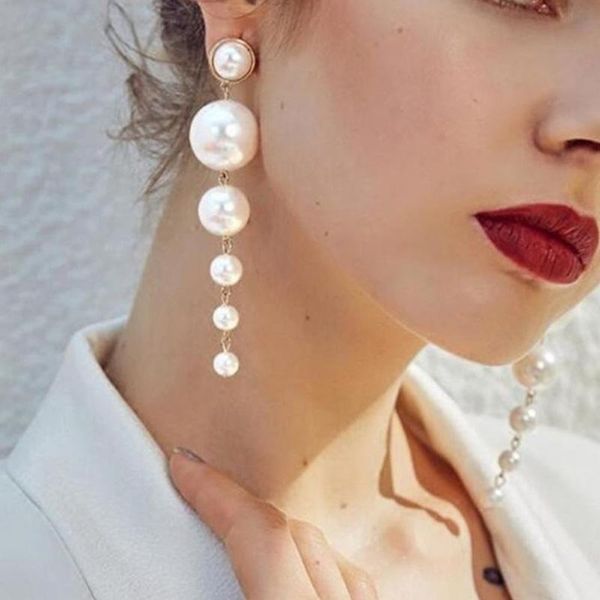 

женщины моды модные аксессуары американский новый стиль длинные серьги падения дамы элегантный офис имитация pearl серьги 2020, Silver