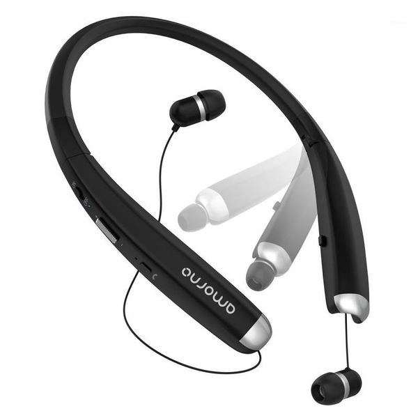 

amorno foldable bluetooth earphone v5.0 retractable neckband wireless 16hrs stereo sweatproof in-ear headset with mic1